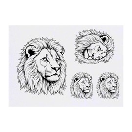 4 x 'Lion Side Profile' Temporary Tattoos - Water Resistant, Skin-Safe, Non-Toxic Transfers, Mixed Sizes (TO00080322)
