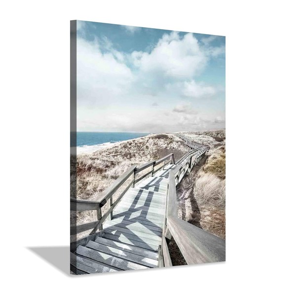 Beach Pier Canvas Wall Art: Boardwalk Stair Picture Graphic Art Painting for Wall Decor(18''x24'')