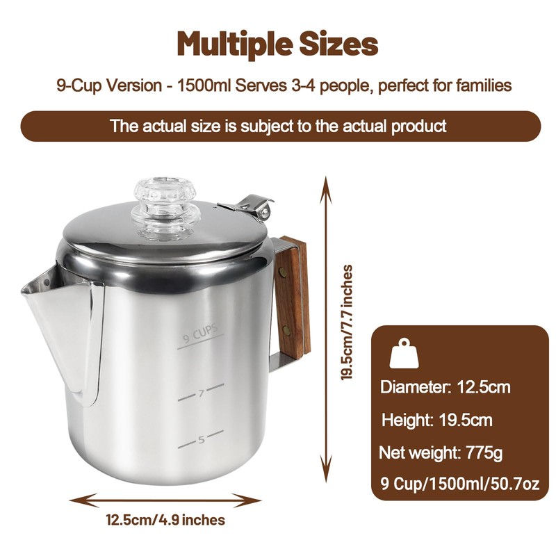 DITOSH 9 Cup Percolator 304 Stainless Steel Coffee Pot Coffee
