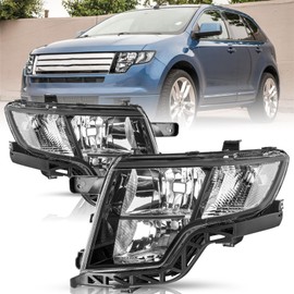 TUSDAR Headlight Assembly Set for 2007-2010 Ford Edge Halogen Headlamp, Black Housing with Clear Reflector