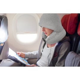 bonVIVO Neck Pillow with Foldable Hood, U-Shaped Neck Pillow for Sleeping, Neck Support Pillow Can Also Be Used as a Travel Pillow in the Car and Plane, Convertible Neck Support with Micro Beads