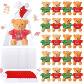 LaRandom 20 Pack Christmas Party Favors Mini Jesus Plush Bears with Jingle Joy T-Shirt for Kids Xmas Gift Bulk 4 Inch Mini Stuffed Bear Christmas Small Plush Toys Gifts for Xmas Party Favors