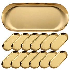 Noelamour Towel Tray, Stainless Steel, Stylish, Gold, Shallow Type, High Quality, Nordic Hot Towel, Cash Tray (Set of 12, 7.1 x 3.3 inches (18 x 8.5 cm)
