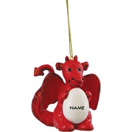 Suki Red Dragon Holding Egg (Unisex) Red Glittered Ornament - Customise with a NAME