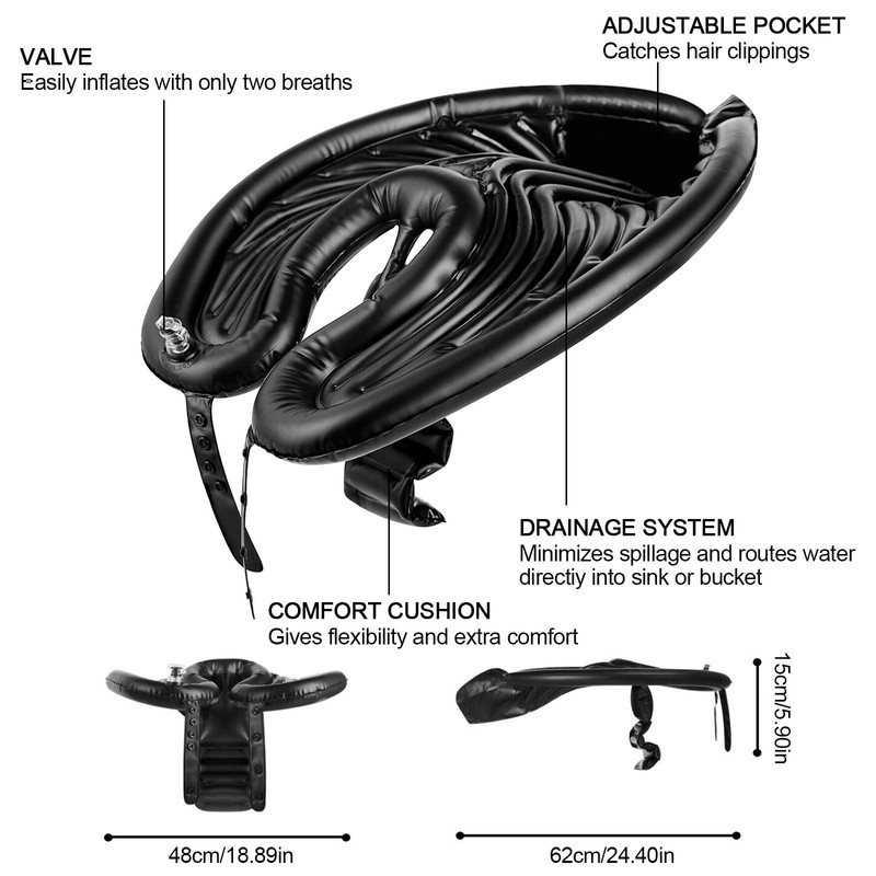 Inflatable Shampoo Bowl, Portable Folding Black PVC Head Washing Basin,