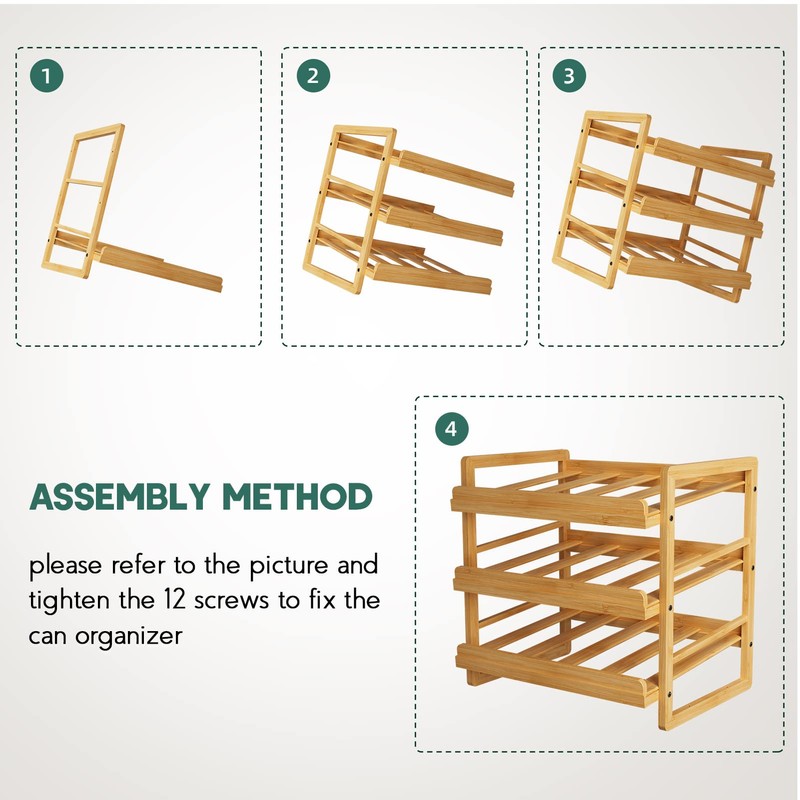 Yumkfoi Bamboo Can Organizer for Pantry, 3 Tier Stackable Can
