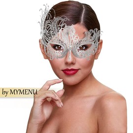 MYMENU Masquerade Mask for Women Shiny Rhinestone Metal Mask Venetian Mask for Party Prom Ball (Phoenix Silver)