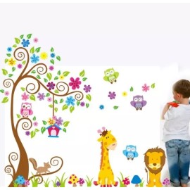 DaraBaby Vinil Decorativo Infantil Árbol Y Animales Selva Jirafa León