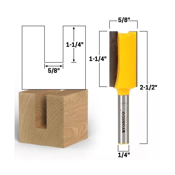Yonico 5/8" Diameter X 1-1/4" Height Straight Router Bit -