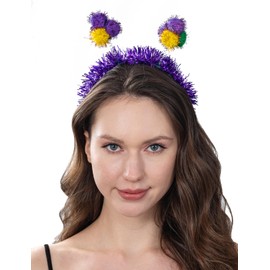 Relyoner Mardi Gras Glitter Headband for Women Costumes Carnival Parade Headwear Novelty Party Accessories (4 Balls)