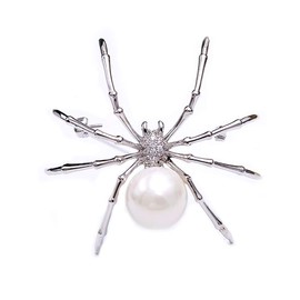JOYID Big Spider Brooch Zircon Crystal Peal Belly Mother Spider Brooch Pin Clothing Jewelry for Women Men-White