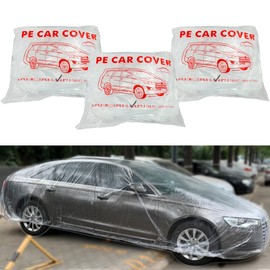 LuliKa 3 Packs Disposable Car Cover Clear Plastic Car Cover Universal Rain Dust Garage Cover with Elastic Band Medium (12.4 FT x 21.6 FT)…