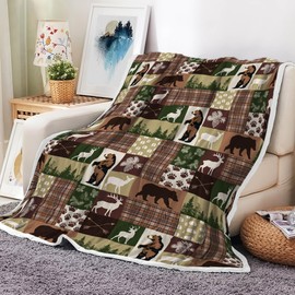 Rustic Bear Throw Blankets for Kids, Soft, Flannel, Warm, Rustic Cabin Fleece Blankets Decor, Farmhouse Country Bear Moose Forest Plush Throw Blanket for Couch Sofa 50X60 Inch