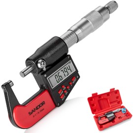 Micrómetro exterior digital profesional con punta de carburo 0-1"/0-25mm Rango de medición – 0.00005 pulgadas / 0.001mm Precisión con tope de carraca y funda protectora, herramienta automotriz de