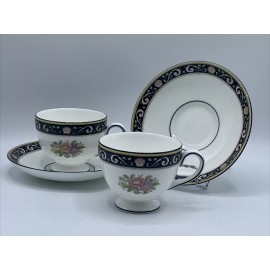Wedgwood RUNNYMEDE W4472 Blue 3.5” Footed Tea Cup & 6” Catch Plate •Lot Of 2