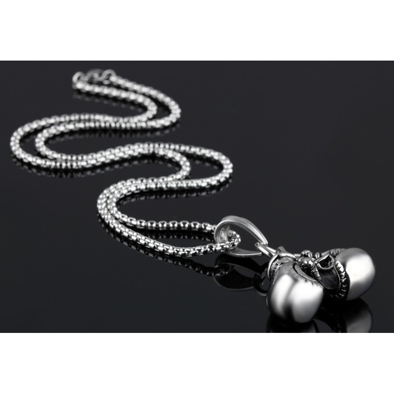 Hamoery Men Punk Stainless Steel Boxing Gloves Chain Pendant Necklace(White)