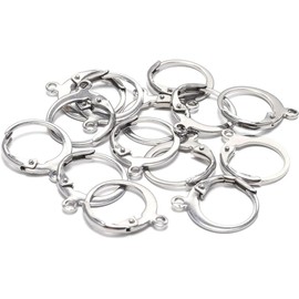 20Pcs Steel French Lever Earring Hooks Wire Settings Base Hoops Earrings with Open Loop for Men Women for DIY Jewelry Making Supplies(14×12mm) (Stainless)