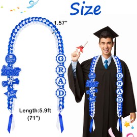 JOTFA Graduation Leis 2025, Graduation Money Leis Handmade Double Braided Ribbon Lei with 8 Graduation Glitter Patches for Graduation Party Decorations (Graduation Lei, Blue & White)