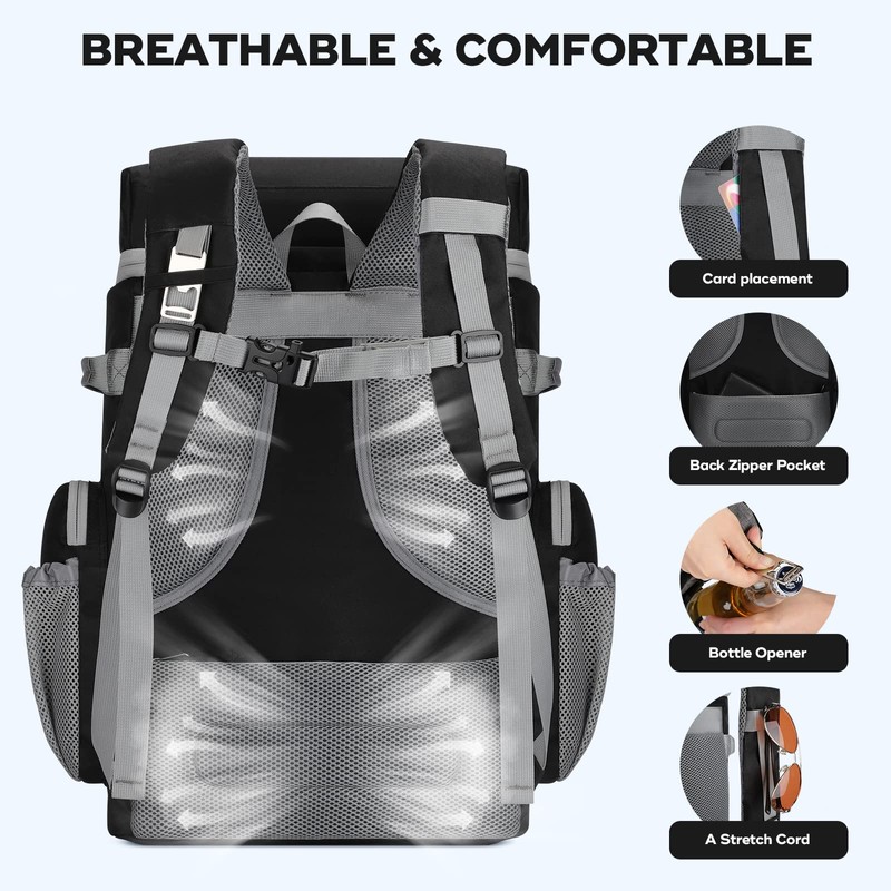 Maelstrom 36L Large Capacity Insulated Cooler Backpack, Black, 21" x