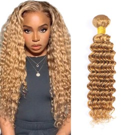 #27 Human Hair Bundles Blonde Deep Wave Human Hair Bundles 20 inch Honey Blonde Human Hair Bundles Single Bundle Double Weft Hair Weave