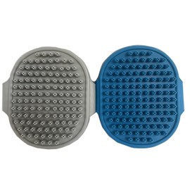 Pet Grooming Brush, 2 - Pack TPR Pet Bath & Massage Brush with Adjustable Strap Handle for Dogs and Cats (Blue + Gray)