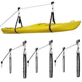 RAD Sportz Kayak Storage Hoists 4-Pack - Overhead Pulley Hoist Systems with 125lb Capacity Each for Canoes, Bikes, Ladders, and More