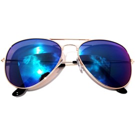 Classic Aviator Sunglasses Metal Frame Gold Full Mirror Blue-Green Lens Unisex (1 Blue_ Green)
