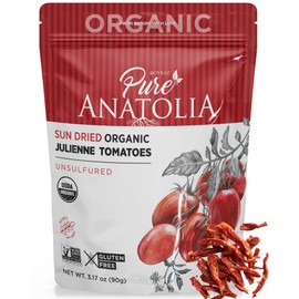 Organic Sun Dried Tomatoes Julienne Cut by Pure Anatolia - Sundried Tomato, No Sugar Added, USDA Certified, No Preservatives, Kosher & Halal, 3.17 oz