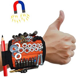 MyToolOn Pulsera magnética con 20 imanes fuertes para sujetar tornillos, clavos, brocas. El mejor regalo de herramienta único para hombres, padre papá, manitas de bricolaje, marido, novio, él y mujeres, naranja.