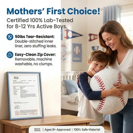 CatchStar Baseball Pillow Plush for Boys: Soft Room Decor Double-Stitched Inner Liner 50lbs Tear-Resistant 0 Leaks - 3D Shape Stuffed Throw Toy Gift - Zip Cover 30s Wash no Clump 8-12 Yrs 18"