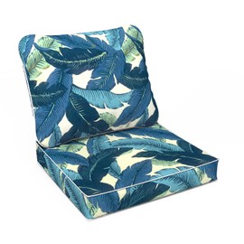 LVTXIII Outdoor Deep Seat Cushion 24"x24"x4" Patio Seat and Back Cushion Set Seasonal Chair Cushion for Dining Arm Chairs, Wicker Chairs and Garden Furniture Decoration, Swaying Palms Blue