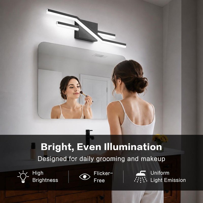 SOLFART Bathroom Light Fixtures Matte Black Dimmable LED Bathroom Vanity
