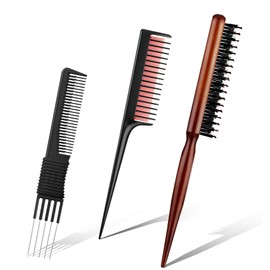 Teaser Comb, 3 Pcs Boar Bristle Hair Teasing Comb with Rat Tail Three Row Design for Stylists Volume Men Women Fine Hair