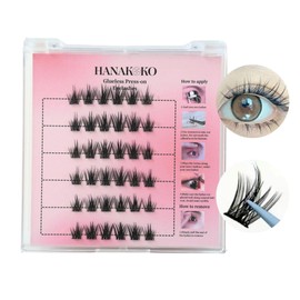 Hanakoko Self Adhesive Lash Clusters Press-on Lashes No Glue Lash Extension DIY Lash Reusable Glue-free Magnets-free Easy Removal 10-13mm Lashes Kit No Glue Lash (Pure Wild)