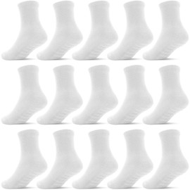 DECOVICI Toddler Grip Socks, Baby Boys Girls Non Slip with Grips Anti Skid Crew Soft Cotton Grippy Sock for Infant Kids Newborn 5-7 Years(5-7 Years, 15 White)
