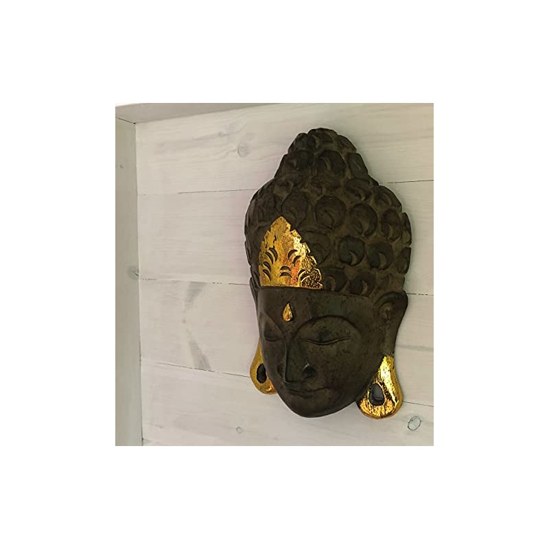 Carved Wood Buddha Mask | Buddha wall mask hanging wall