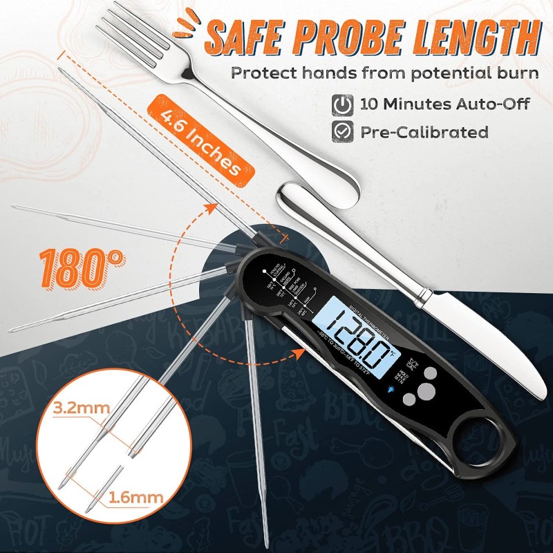 ImSaferell Ultra Fast Meat Thermometer with Large Backlight Display and