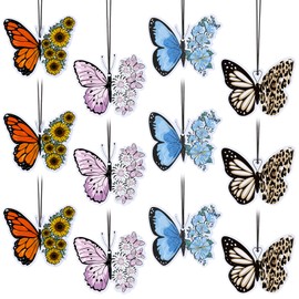 Demissle 12 Pcs Hanging Car Air Fresheners for Women Girls Colorful Butterfly Car Accessories Cute Aromatic Car Rearview Mirror Pendant 2 Scents Car Hanging Ornament for Vent Decoration Party Supplies