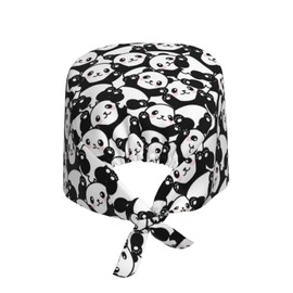 WILL BUDXEG Cute Animal Panda Funny Working with Sweatband for Women Men, Comfortable Adjustable Cleaning Working Hats, Nurse Surgical Caps(Tie Back)