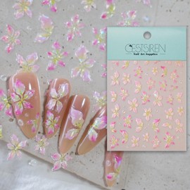 CESTSIREN Pink Lily Flower Nail Art Stickers, 5D Embossed Nail Decals,Floral for Nail Art Design, Self-Adhesive, Nail Accessories for Women, Nail Art Supplies