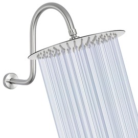 NearMoon Rain Shower Head with S Shape Shower Arm, Large Stainless Steel Ultra Thin Rainfall Showerhead- Waterfall Body Covering (12" Shower Head with High Rise Shower Arm, Brushed Nickel)