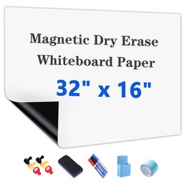 Magnetic White Board Paper, 32"x 16" Dry Erase Board for Wall, Self Adhesive Whiteboard Paper Set for Office, Conference Room, Classroom, Home, Include Marker, Magnetic Eraser and Magnets