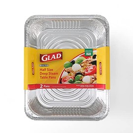 Glad Disposable Aluminum Half Size Deep Steam Pan | 2 Count | Foil Steam Pan | 12.5” x 10.25” x 2.5” Aluminum Pan | Disposable Steamware | Glad Foil Pans for Steaming