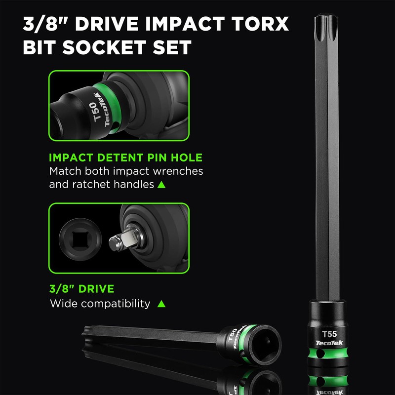 TecoTek 3/8" Drive Impact Torx Bit Socket Set, Extra Long