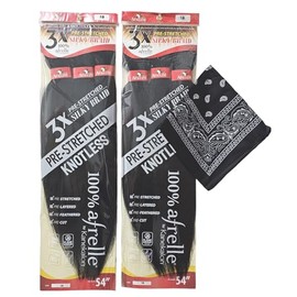 Afreezm Pre-Stretched Silky Braiding Hair 3X with Bandana - 2 Packs - 54 inches (#1B)