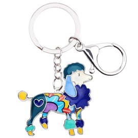 DOWAY Enamel Poodle Keyring Dog Cute Animals Key Ring Puppy Dog Gifts for Women Girls Animal Lovers, blue, M
