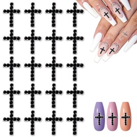 WOKOTO 20pcs Black Cross Nail Charms for Acrylic Nails 3D Silver Nail Charms Nail Art Black Cross for Women Girls Nail Art Decorations for Nails Nail Designs Charms Nail Jewelry and Charms Crafts