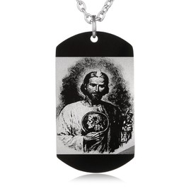 FAYERXL St. Jude Novena Prayer for Hearing Black Dog Tag Necklace,Catholic Christian Holy Bible Verse Scripture Baptism Religious Communion Confirmation Rite Gift (St.Jude of Prayer)