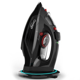 [2023 UPGRADE] OMAIGA Cordless Iron, 1500W Cordless Iron with Steam for Clothes with 11.84oz Water Tank, Anti Drip Iron Cordless with Ceramic Soleplate, Iron for Clothes with 3 Temperature Settings-BLACK