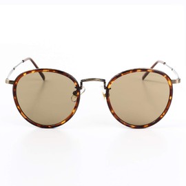 What Say Color Lens Oval Antique Frame Sunglasses Vintage Asian Fit Trend UV400 Men Women with Soft & Hard Case (Brown/Leopard Antique Gold)